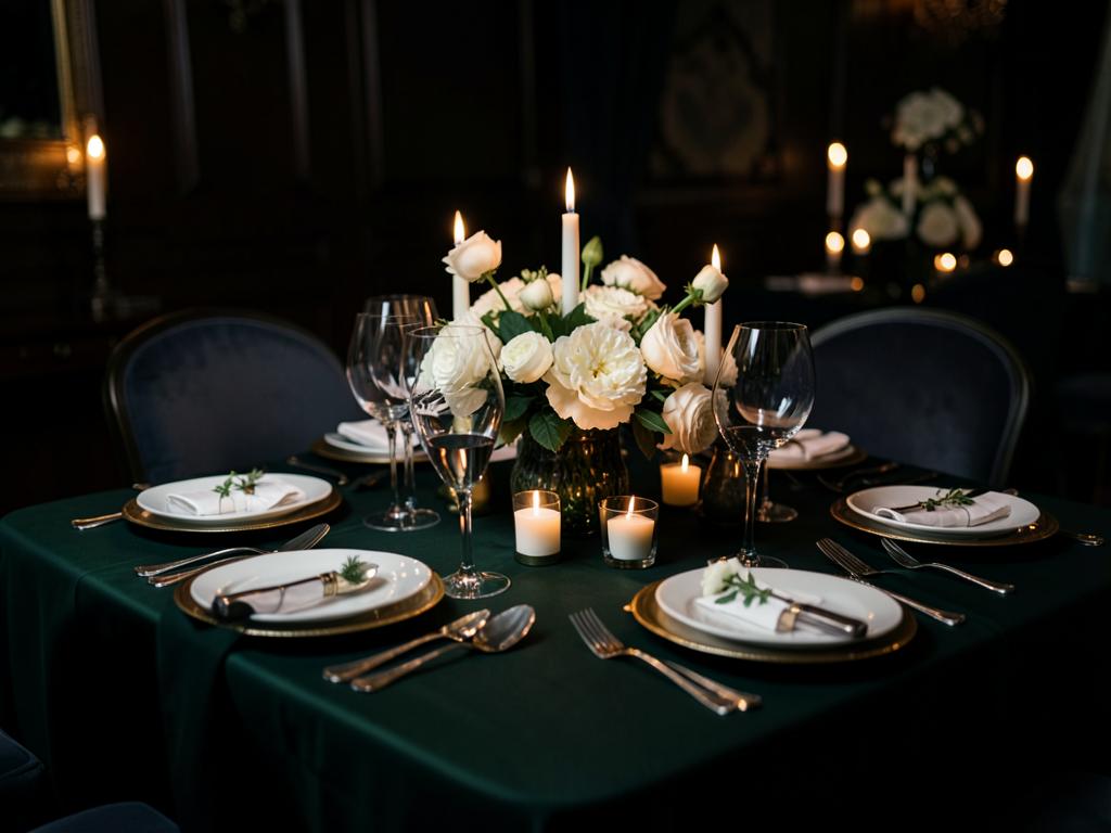 Candlelit luxury catered table setting